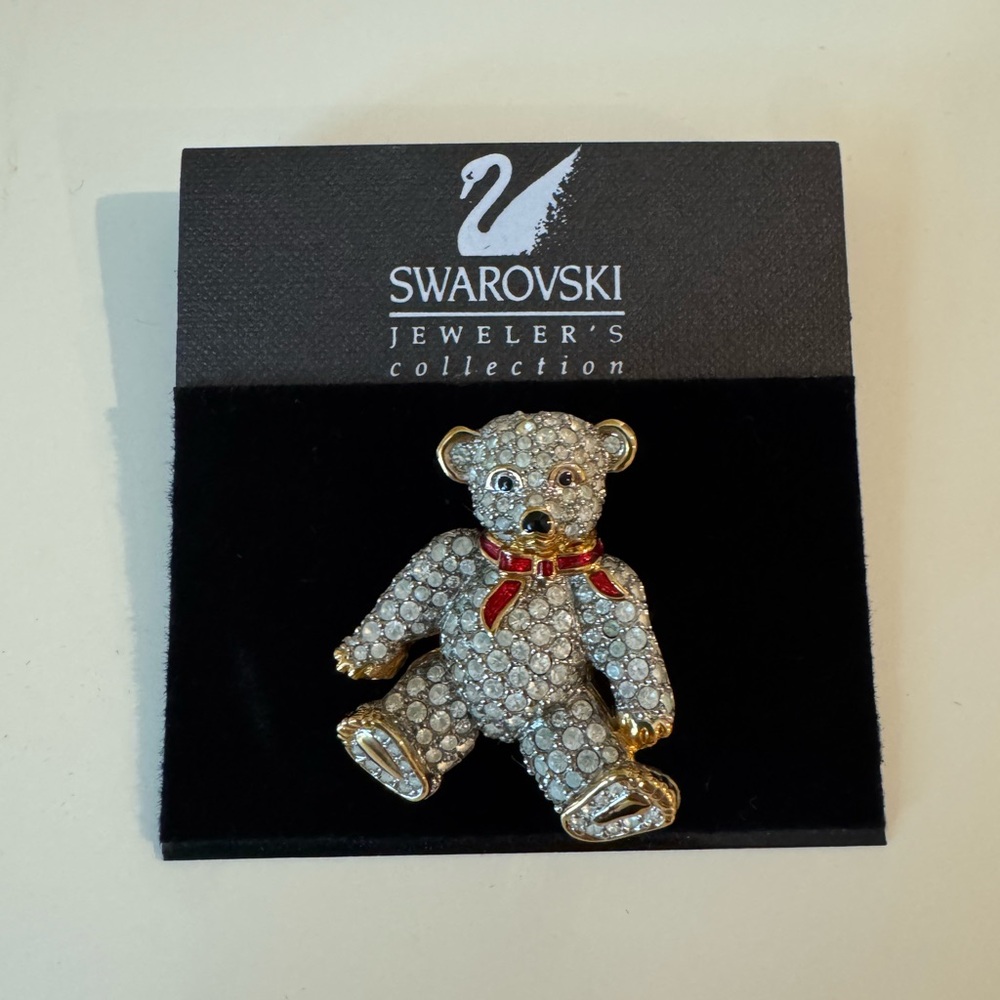 Vintage Swarovski Teddy Bear Brooch – Retired Collector Piece – Crystal Pavé